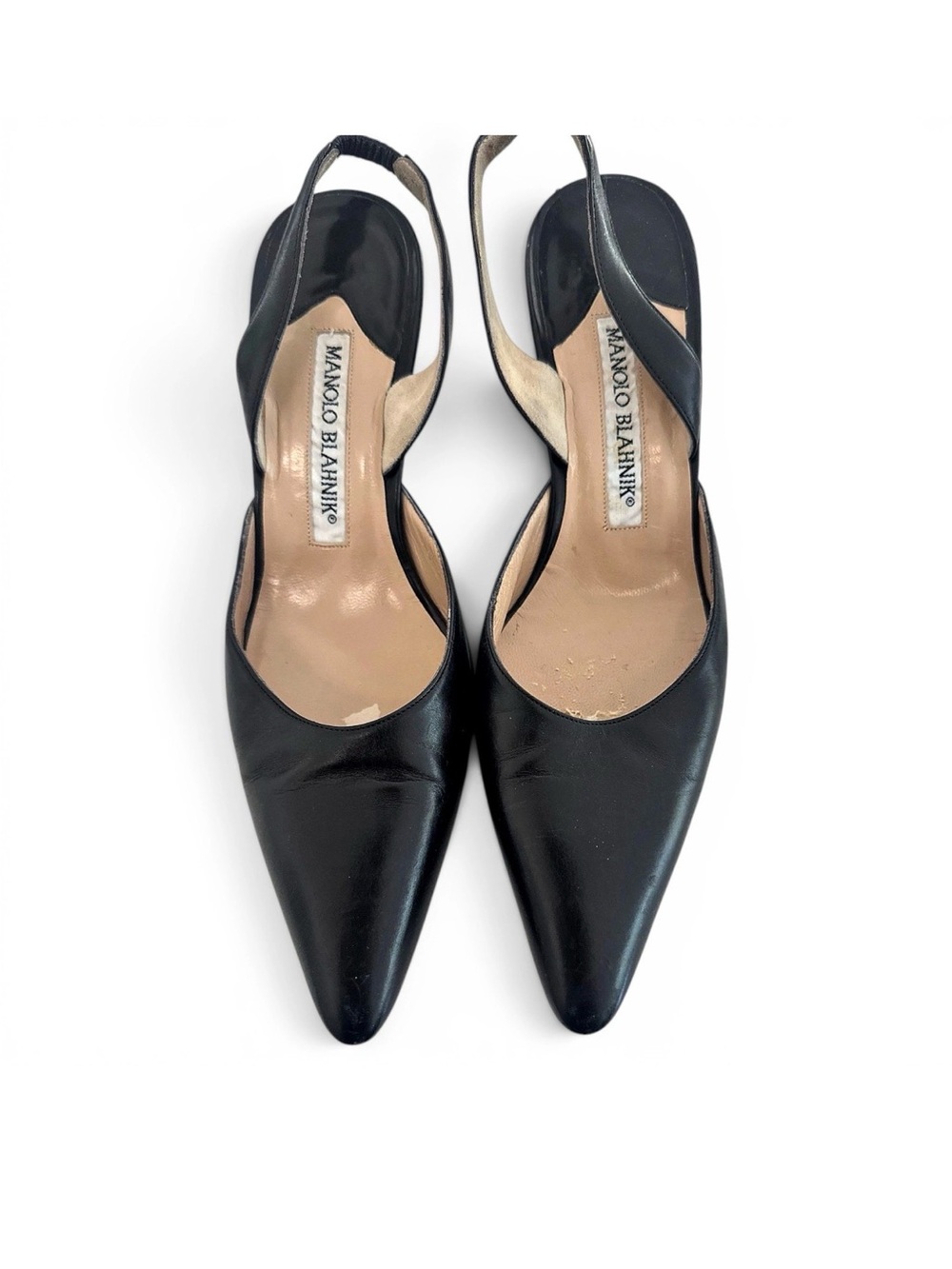 Manolo Blahnik Black Pointed Slingback Leather Pumps